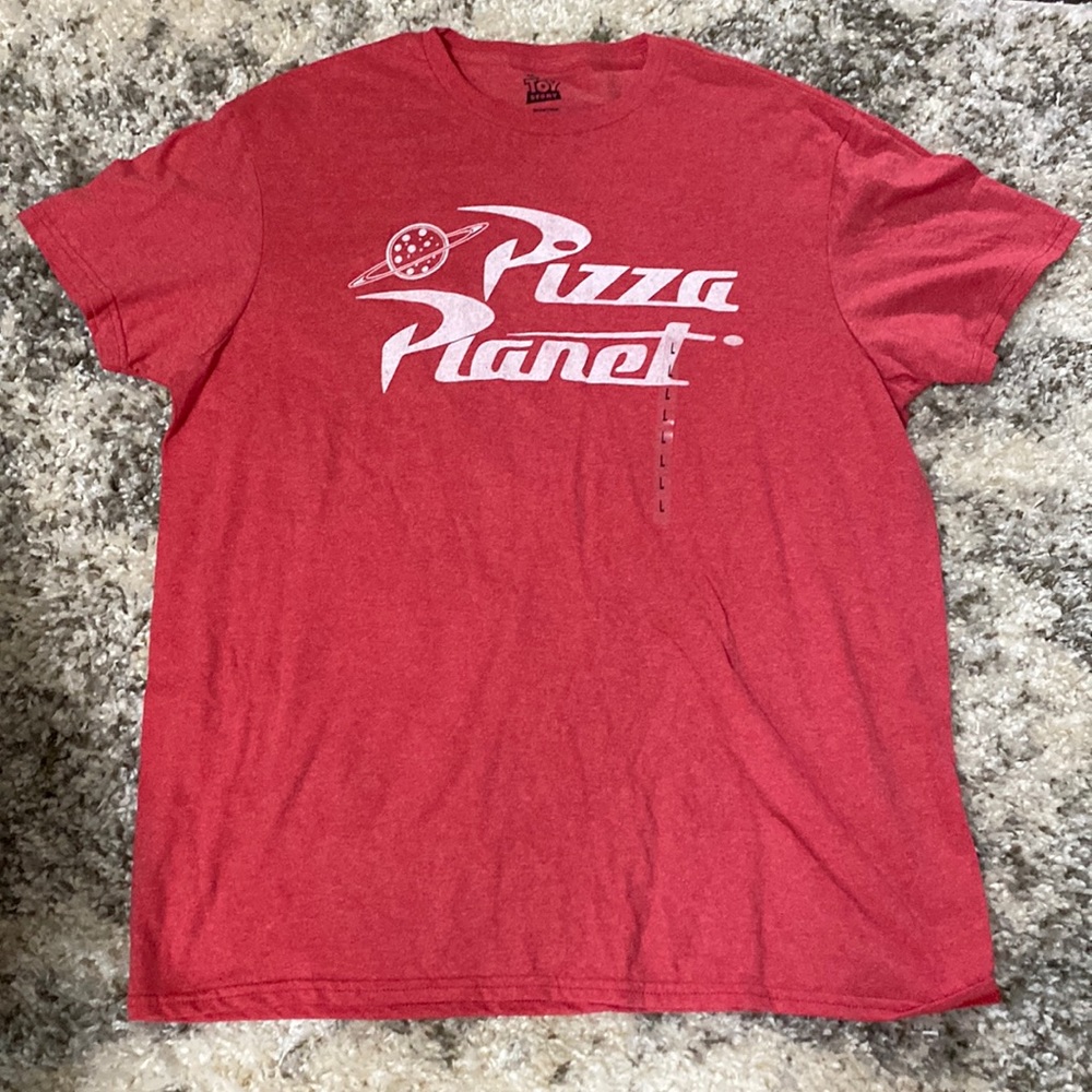 Disney Pixar Toy Story Pizza Planet NWOT Heather Red Cotton Blend Graphic Tee L